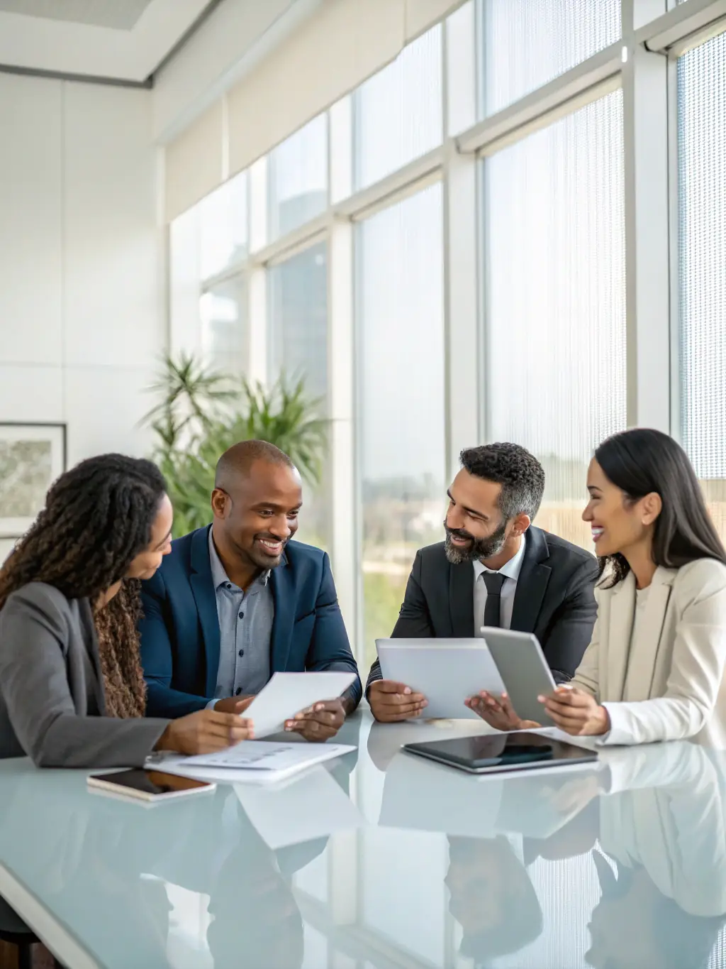 A diverse team of insurance professionals collaborating on a strategy, highlighting the collaborative approach of RMA Solutions.