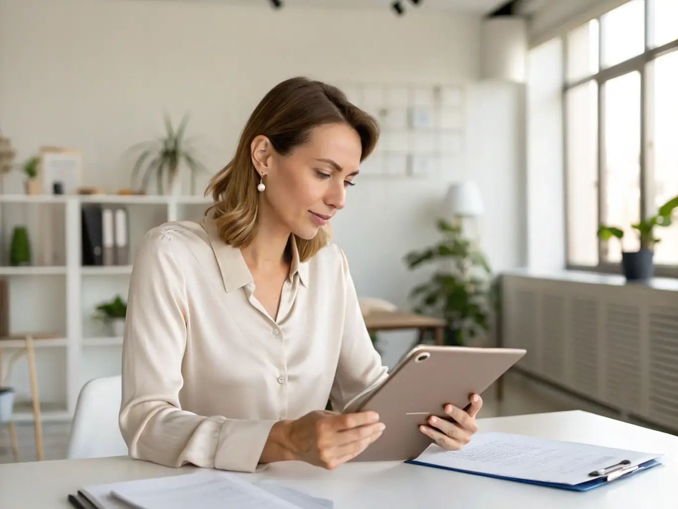 An image depicting a life insurance agent efficiently managing client applications on a tablet, showcasing the ease and convenience provided by RMA Solution LLC's services.
