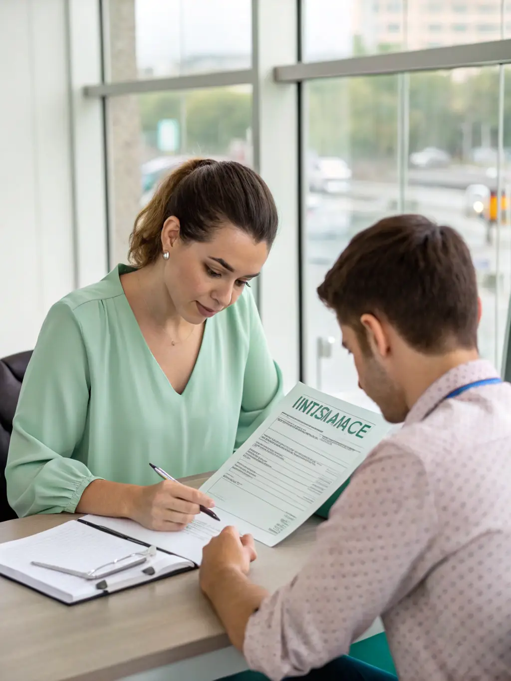 A professional insurance agent on a call, gathering initial client data for a final expense application, focusing on a friendly and efficient interaction.